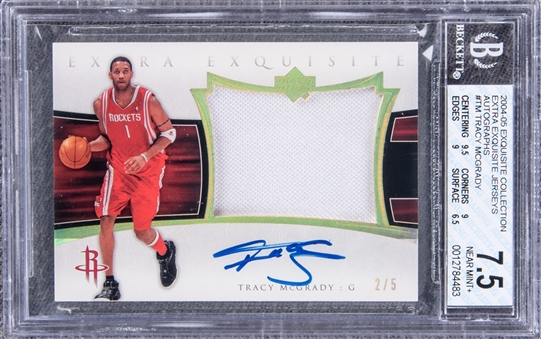 2004-05 UD "Exquisite Collection" Extra Exquisite Jerseys Autographs #TM Tracy McGrady Signed Game Used Patch Card (#2/5) BGS NM+ 7.5/BGS 9